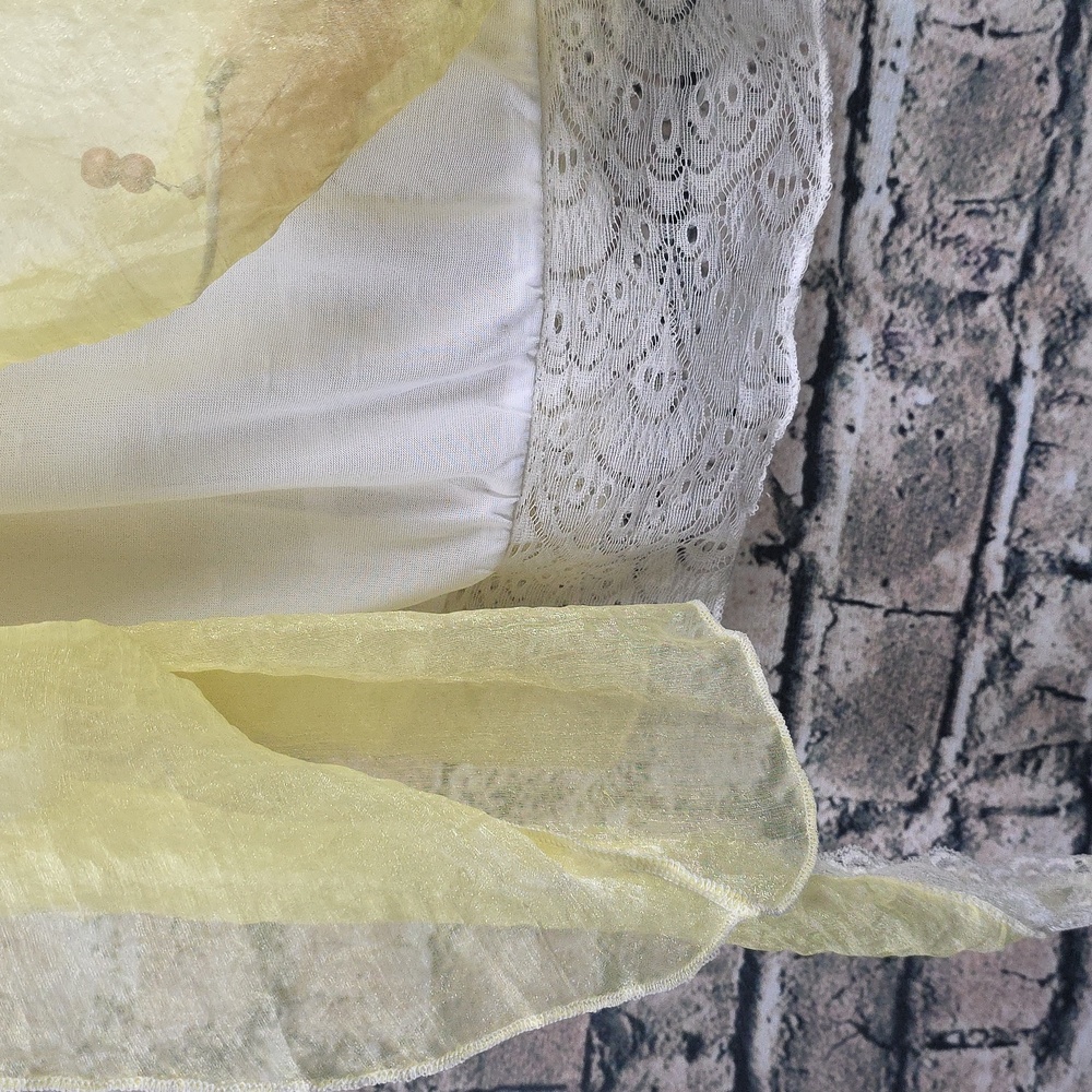 Pretty Angel | Gypsy Boho Cottagecore Yellow And White Silk Blend Tunic Top - Picture 6 of 9